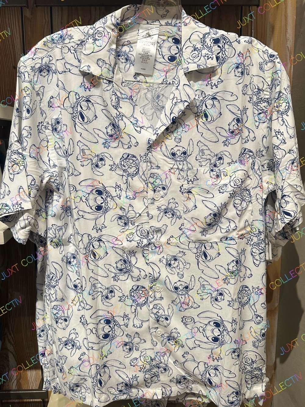 Disneyland Stitch Sketch Art Button Shirt NWT
